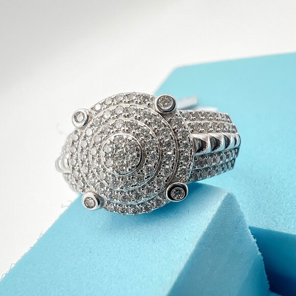 925 Sterling Sliver Moissanite Designer Circle Ring, 0.99ctw VVS Stones Hip Hop - Picture 8 of 8